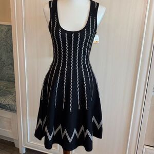 NWT Hale Bob black/white fit & flare dress Sz S graphic summer cruise